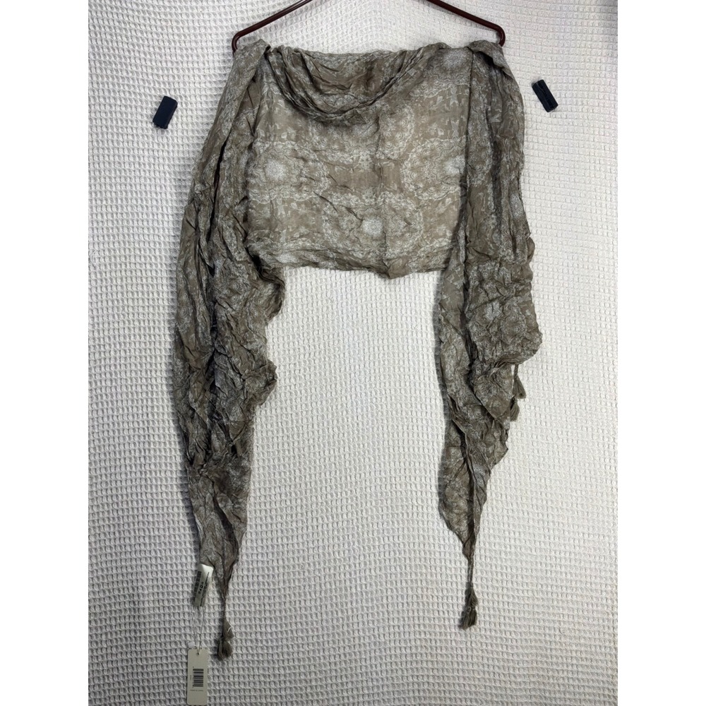 Boho Womens Simply Noelle Mandala Tassel Scarf Wrap OS Taupe White